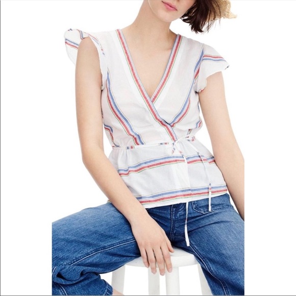 J. Crew Tops - 5/$25 NWOT J. Crew Flutter Sleeve Wrap Striped Top